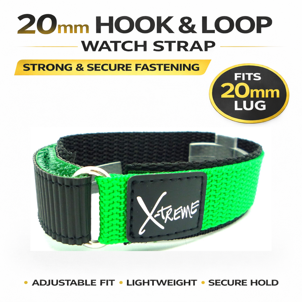X-Treme 20mm Hook & Loop Nylon Watch Strap - Green | Chrono Straps UK