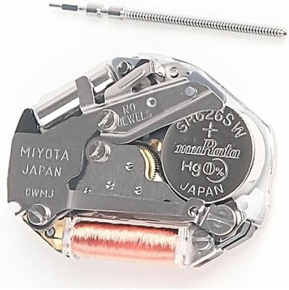 Close-up of genuine Miyota 2035 quartz watch movement Japan engraving