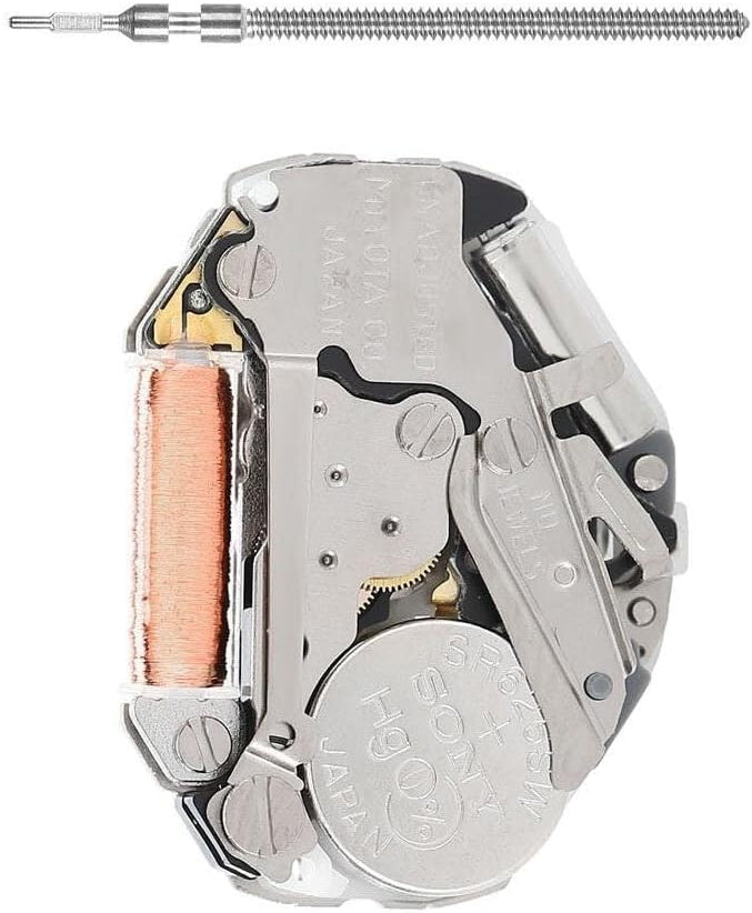 Miyota 2035 quartz watch movement showing coil and battery compartment