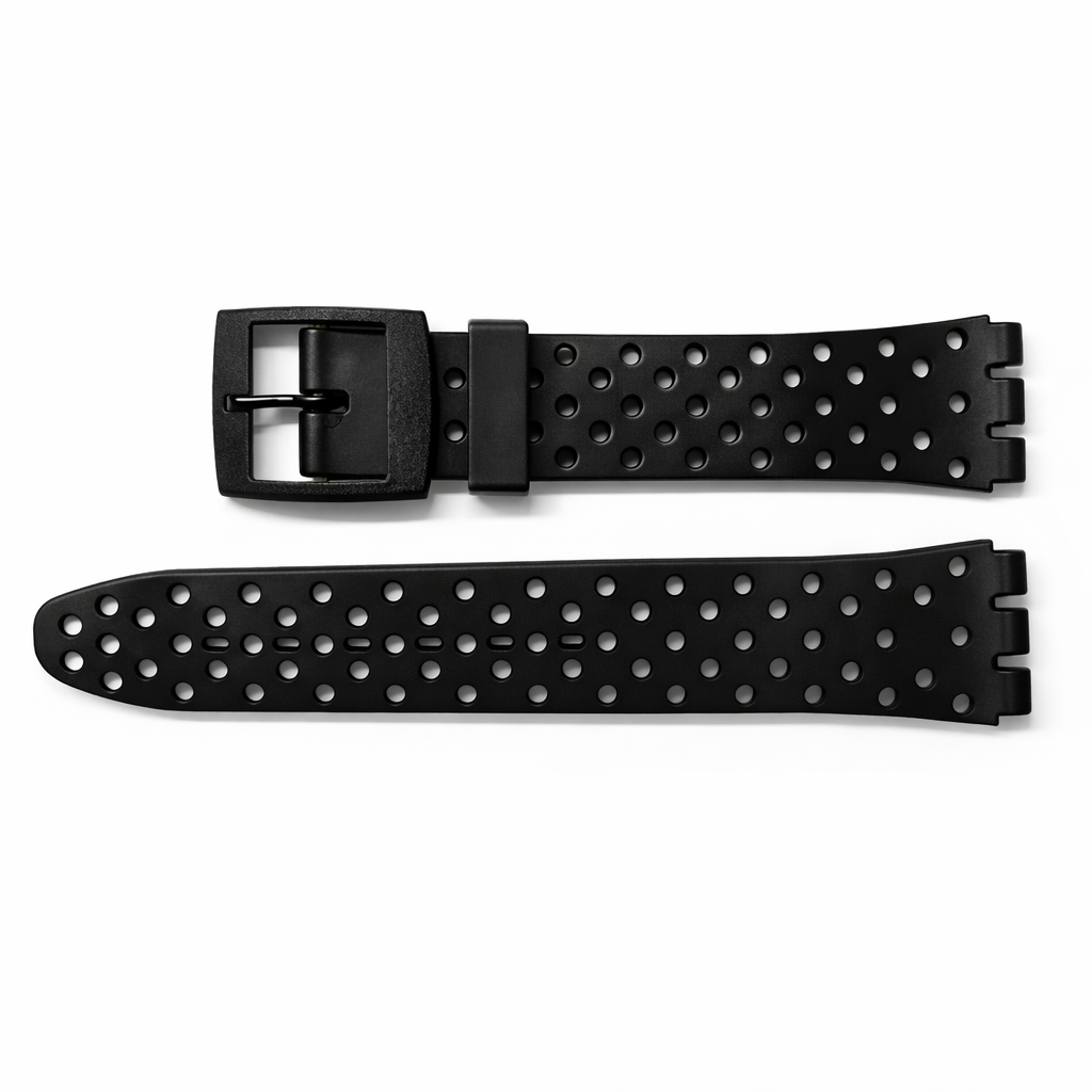 17mm (20mm) Swatch Compatible Racing Black Replacement Watch Strap