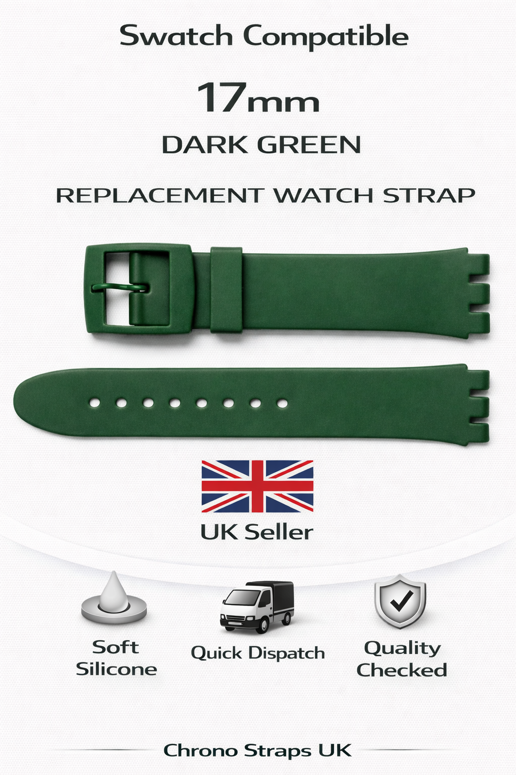 17mm (20mm) Swatch Compatible Dark Green Replacement Watch Strap