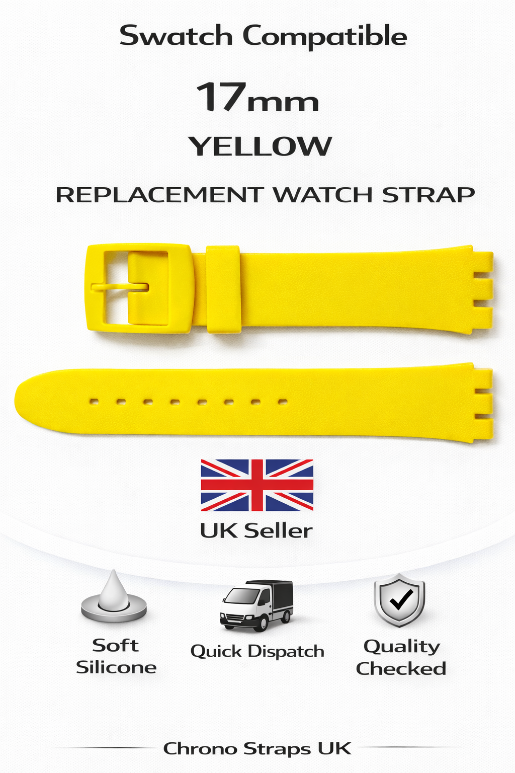 17mm (20mm) Swatch Compatible Yellow Replacement Watch Strap