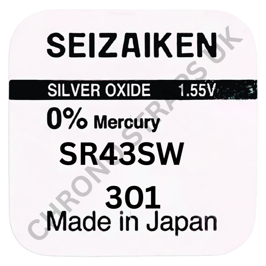 Seizaiken by Seiko 301 / SR43SW Silver Oxide Watch Battery | Chrono Straps UK