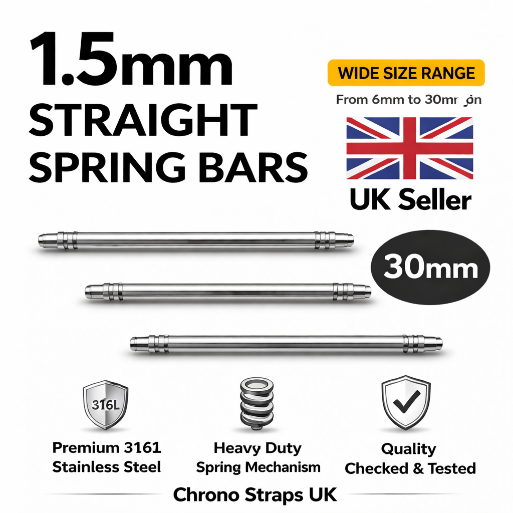 1.5mm Watch Spring Bars Stainless Steel | Double Flanged | 6mm–30mm | Multi-Pack