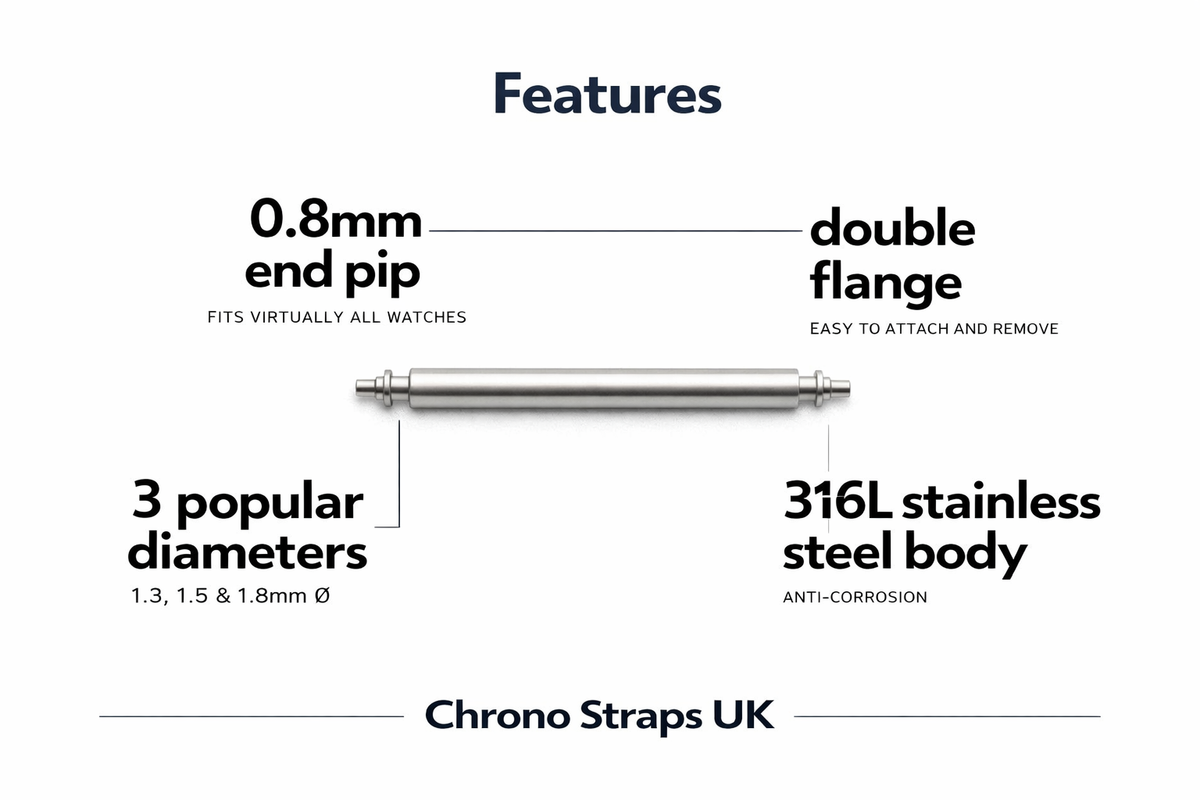 2.0mm diameter double flanged spring bar diagram for dive watches