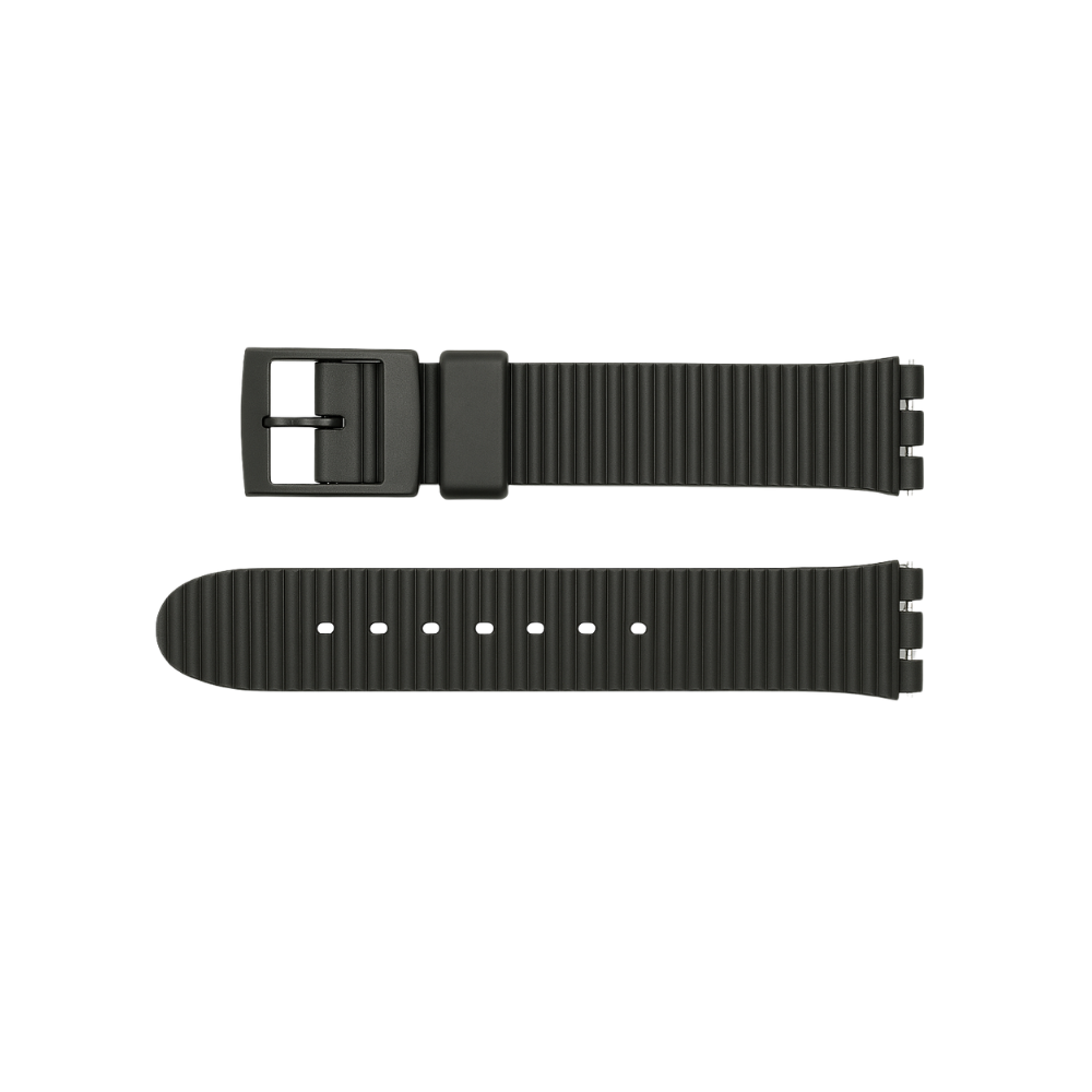17mm (20mm) Swatch Compatible Black Ribbed Watch Strap | Chrono Straps UK