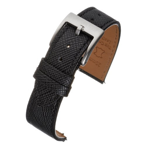 20mm Black Leather Quick Release Watch Strap | Chrono Straps UK