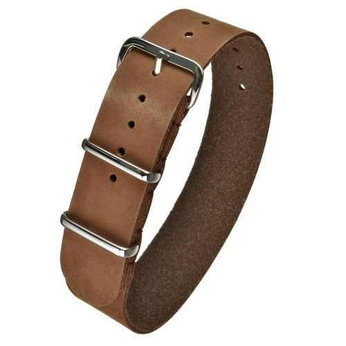 22mm Brown Leather Military Watch Strap | Chrono Straps UK