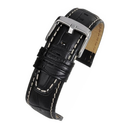 24mm Black Leather Premium Watch Strap | Chrono Straps UK