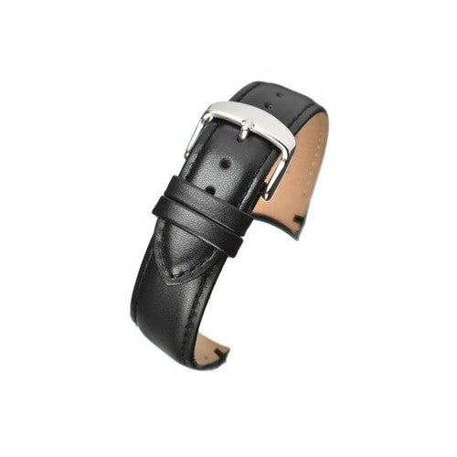 22mm Black Leather Curved End Watch Strap | Chrono Straps UK