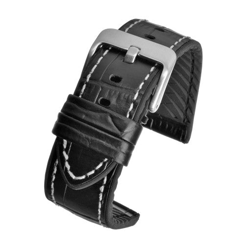 20mm Black Leather/Silicone Premium Watch Strap | Chrono Straps UK