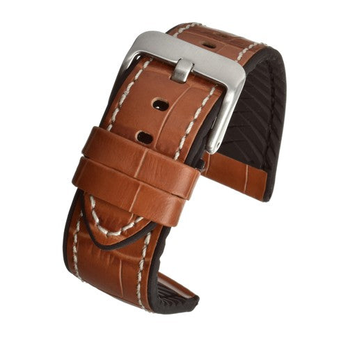 20mm Brown Leather/Silicone Premium Watch Strap | Chrono Straps UK