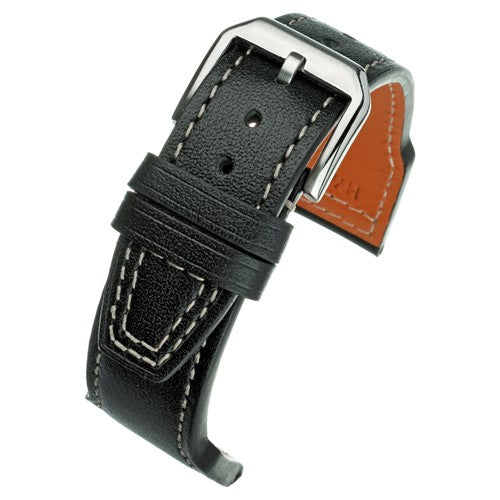 20mm Black Leather Brand Compatible Watch Strap | Chrono Straps UK