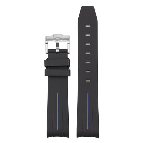 22mm Black/Blue Silicone Curved End Watch Strap | Chrono Straps UK