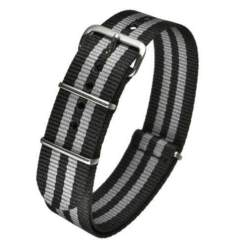 18mm Black/Grey Nylon\Woven Military Watch Strap | Chrono Straps UK