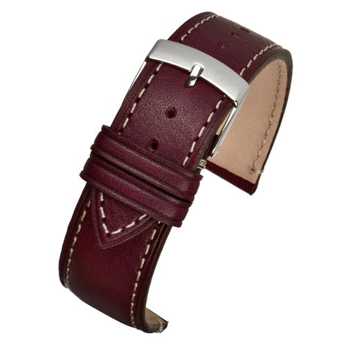 22mm Red Leather Hand-made Watch Strap | Chrono Straps UK