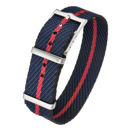 20mm Black/Blue/Red Nylon\Woven Military Watch Strap | Chrono Straps UK