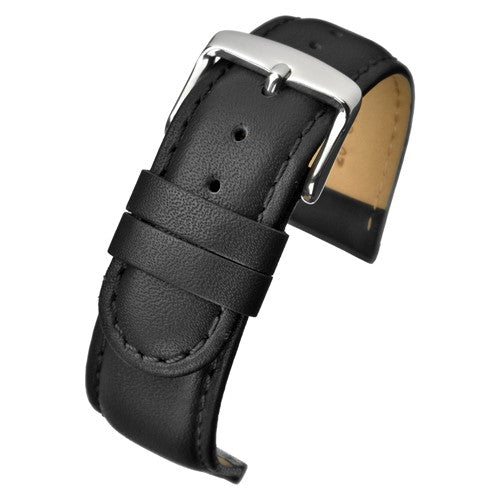 22mm Black Leather Short Length Watch Strap | Chrono Straps UK