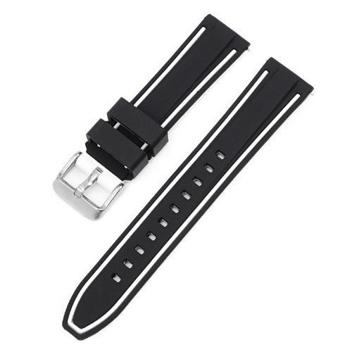 22mm Black/White Rubber\Resin Quick Release Watch Strap | Chrono Straps UK