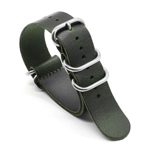 20mm Green Leather Military Watch Strap | Chrono Straps UK