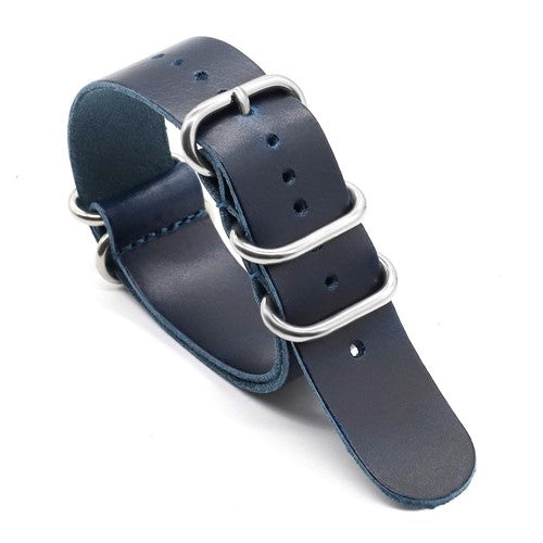 22mm Blue Leather Military Watch Strap | Chrono Straps UK