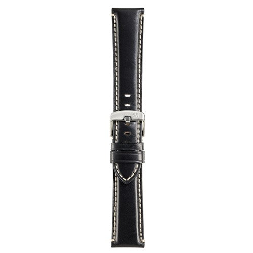 22mm Morellato Black Leather Watch Strap | Chrono Straps UK