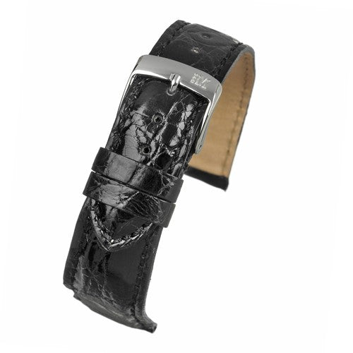 16mm Black Genuine Crocodile Exotic Leather Watch Strap | Chrono Straps UK