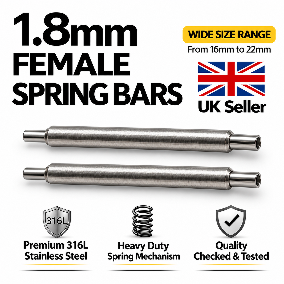 1.8mm Swiss female watch spring bars, stainless steel, hollow end