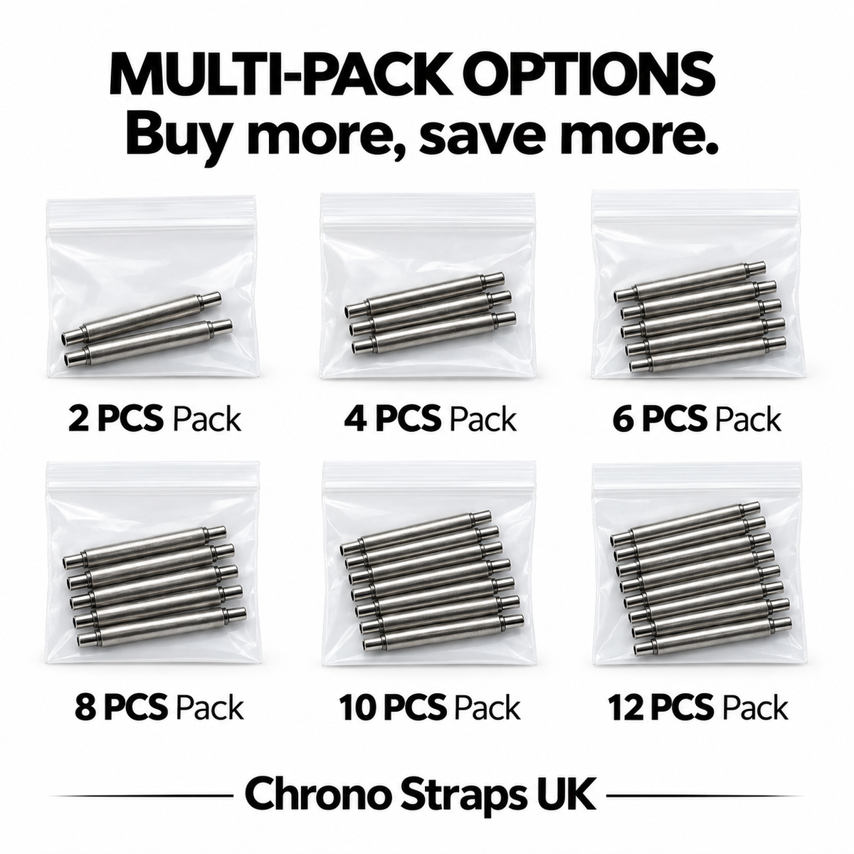 1.8mm female spring bars multi-pack options, 2 to 12 pieces
