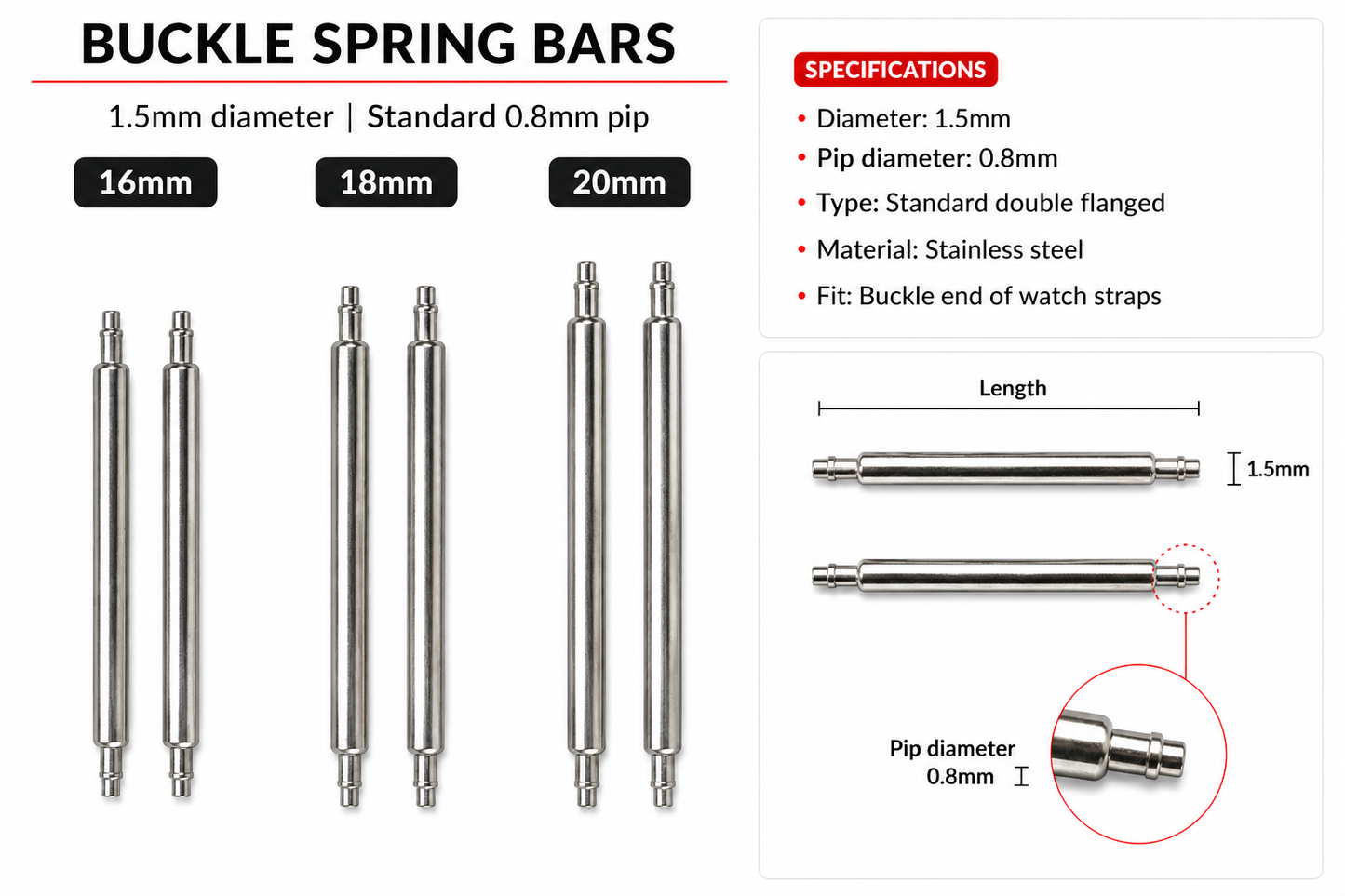 16mm watch buckle spring bar, 1.5mm diameter, 0.8mm pip-1