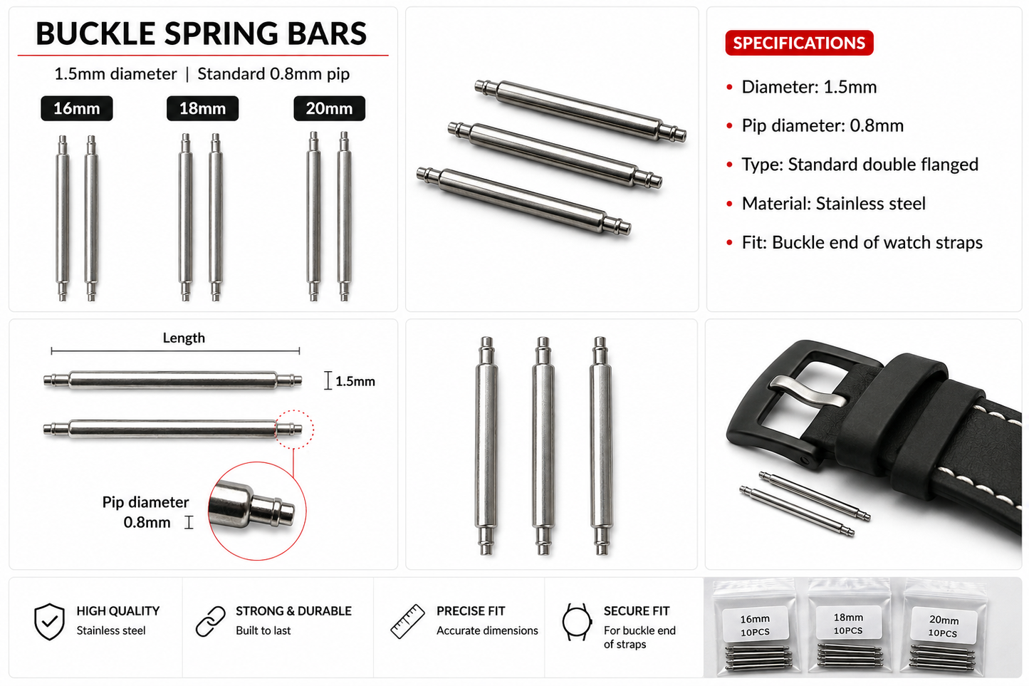 16mm watch buckle spring bar, 1.5mm diameter, 0.8mm pip-2