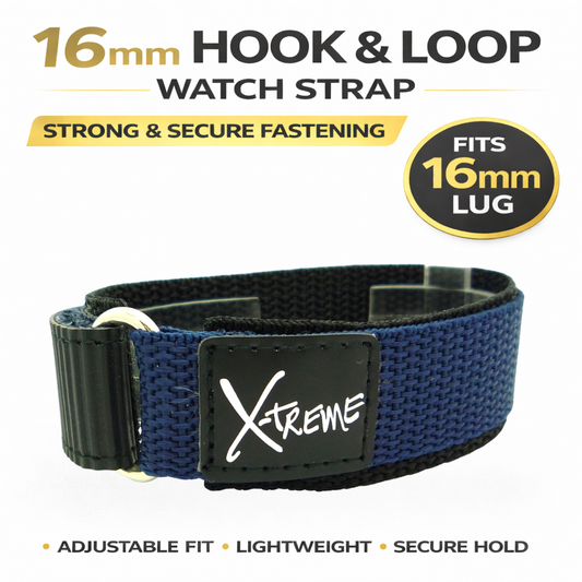 X-Treme 16mm Hook & Loop Nylon Watch Strap - Dark Blue | Chrono Straps  UK
