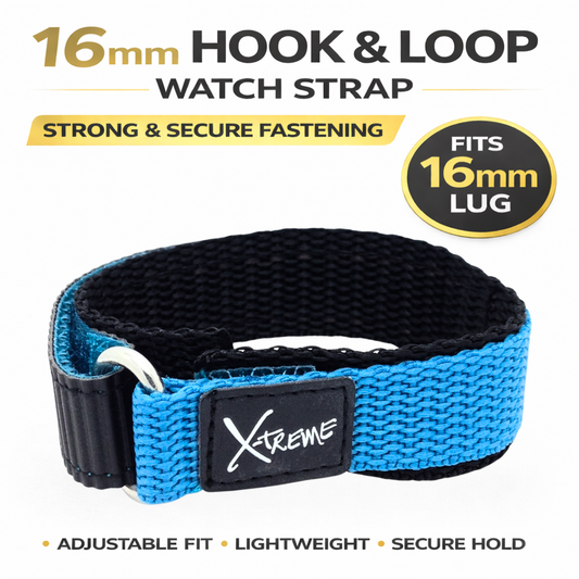X-Treme 16mm Hook & Loop Nylon Watch Strap - Light Blue | Chrono Straps UK