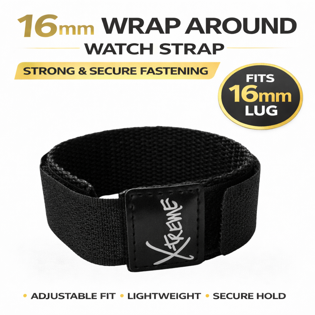 X-Treme 16mm Black Tough Secure Wrap-Around Touch Fasten Watch Strap