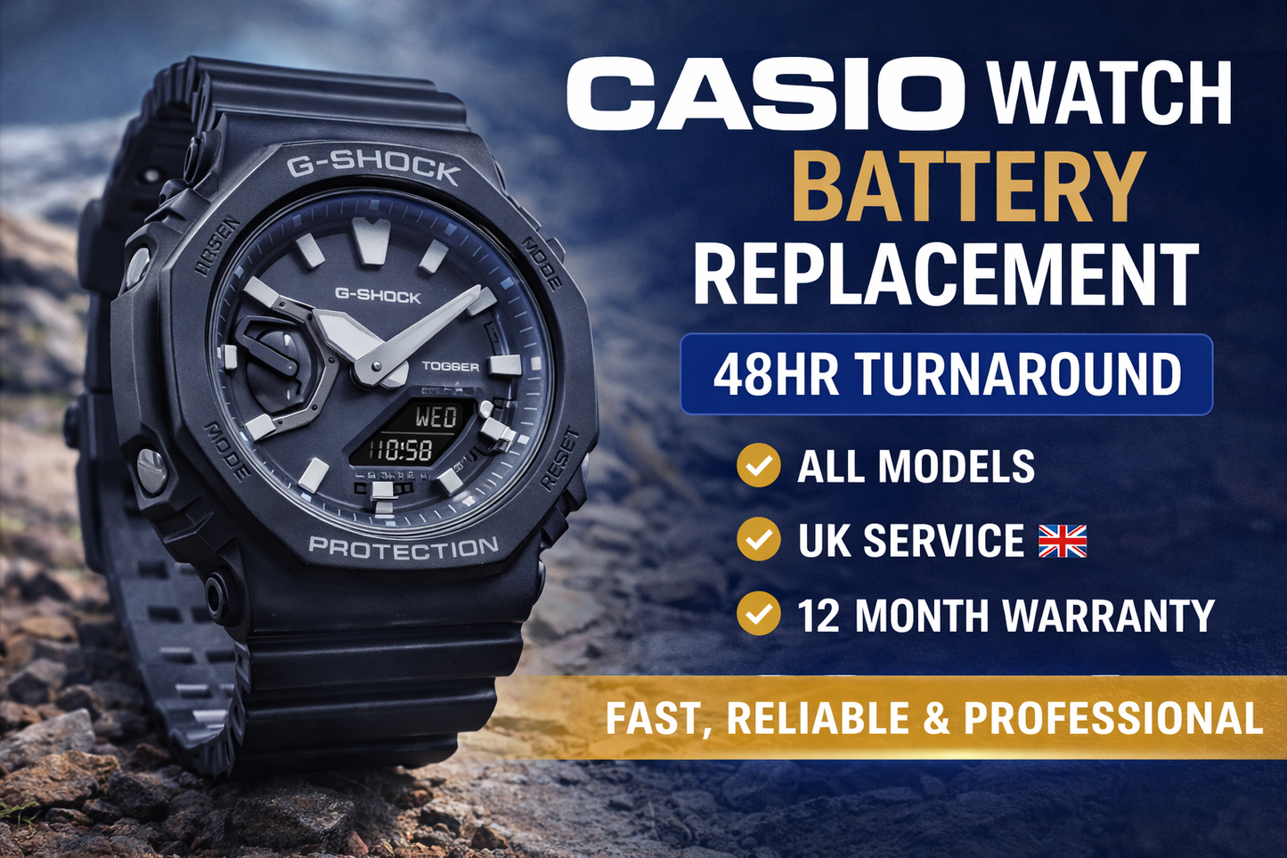 Casio and G-Shock Watch Battery Replacement Service UK | Postal | 48hr Return