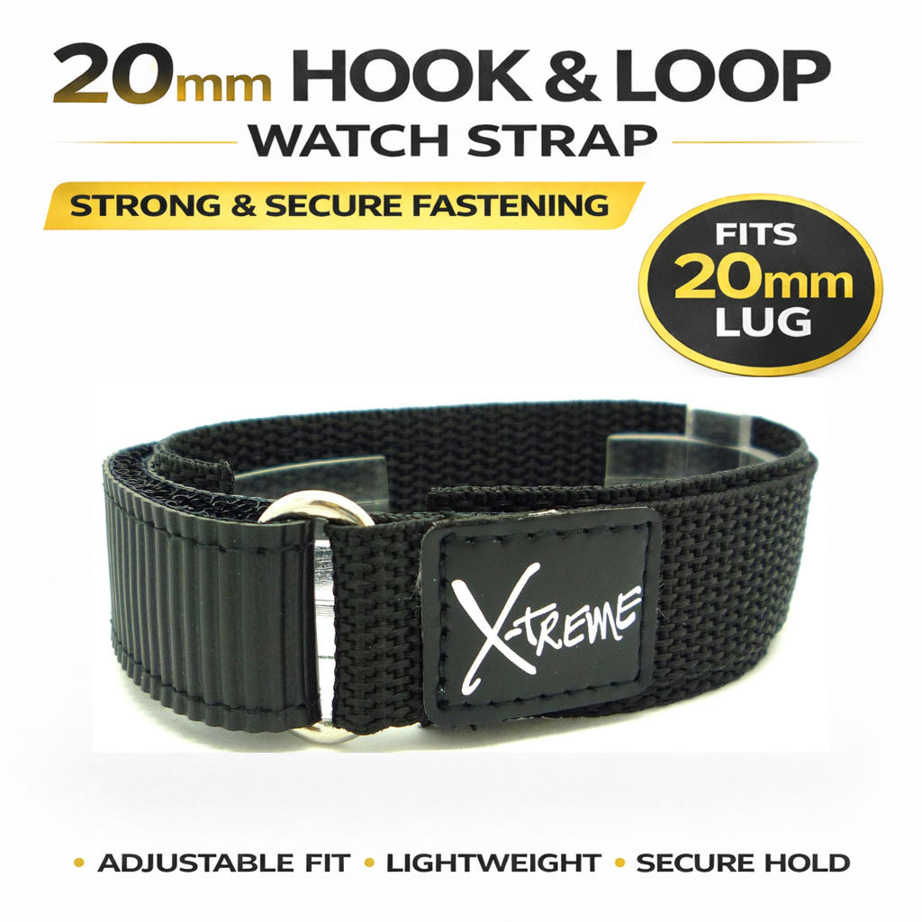 X-Treme 20mm Hook & Loop Nylon Watch Strap - Black | Chrono Straps UK