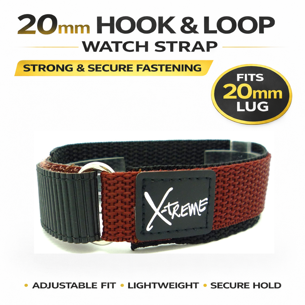 X-Treme 20mm Hook & Loop Nylon Watch Strap – Brown | Chrono Straps UK