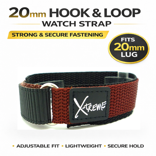 X-Treme 20mm Hook & Loop Nylon Watch Strap – Brown | Chrono Straps UK