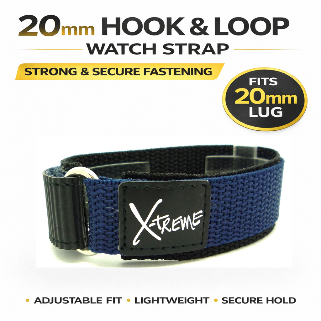 X-Treme 20mm Hook & Loop Nylon Watch Strap - Dark Blue | Chrono Straps UK