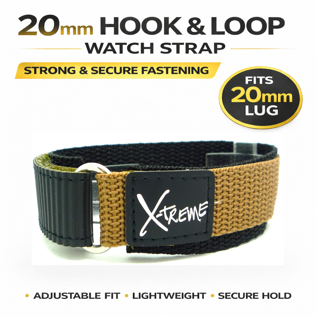 X-Treme 20mm Hook & Loop Nylon Watch Strap - Khaki | Chrono Straps UK