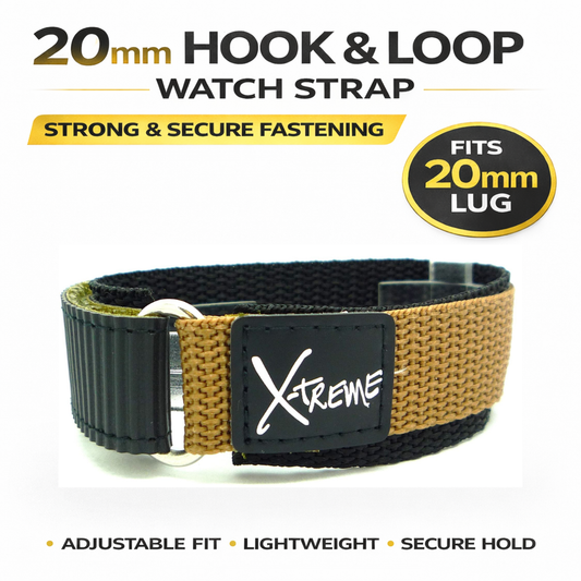 X-Treme 20mm Hook & Loop Nylon Watch Strap - Khaki | Chrono Straps UK