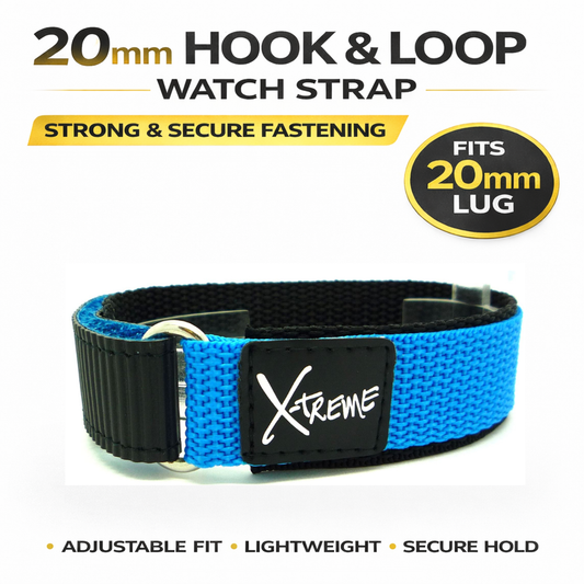 X-Treme 20mm Hook & Loop Nylon Watch Strap - Light Blue | Chrono Straps UK