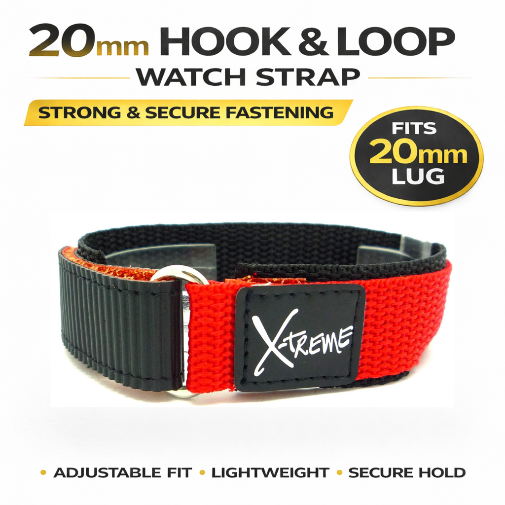 X-Treme 20mm Hook & Loop Nylon Watch Strap - Red | Chrono Straps UK