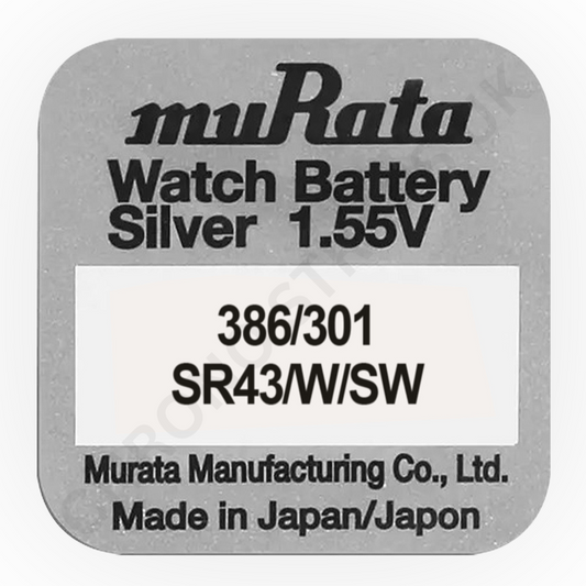 Murata 386 / 301 / SR43W / SR43SW Silver Oxide Watch Battery | Chrono Straps UK