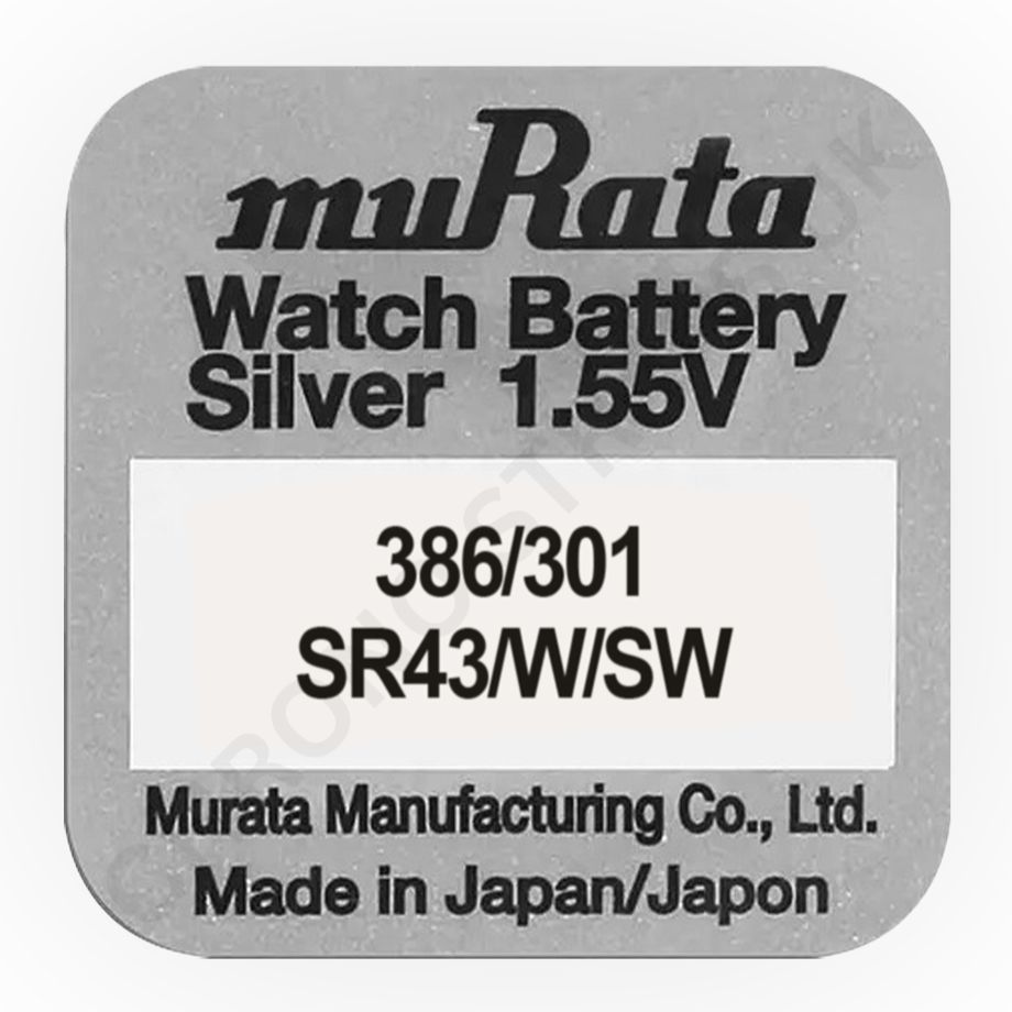 Murata 386 / 301 / SR43W / SR43SW Silver Oxide Watch Battery | Chrono Straps UK