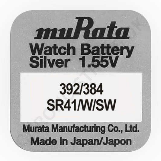 Murata 392 / 384 / SR41W / SR41SW Silver Oxide Watch Battery | Chrono Straps UK