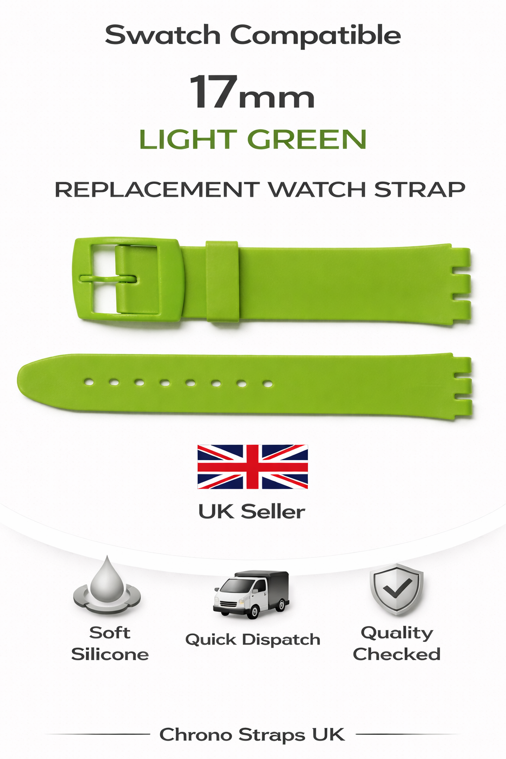 17mm (20mm) Swatch Compatible Light Green Replacement Watch Strap
