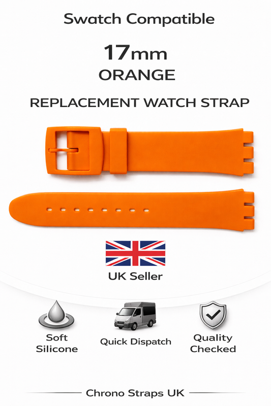 17mm (20mm) Swatch Compatible Orange Replacement Watch Strap