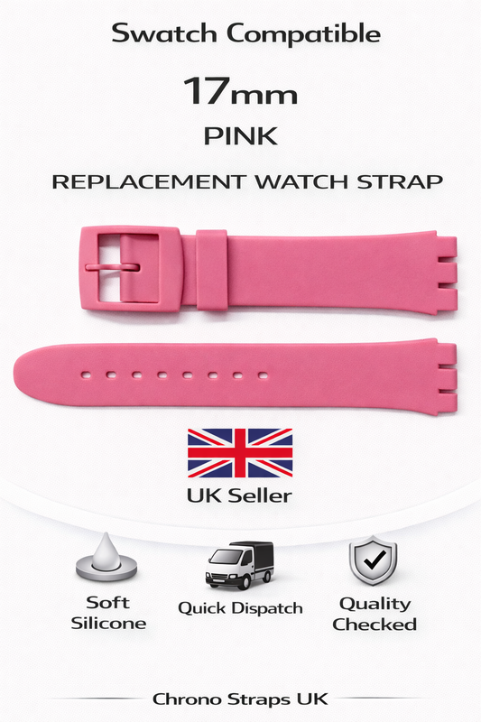 17mm (20mm) Swatch Compatible Pink Replacement Watch Strap