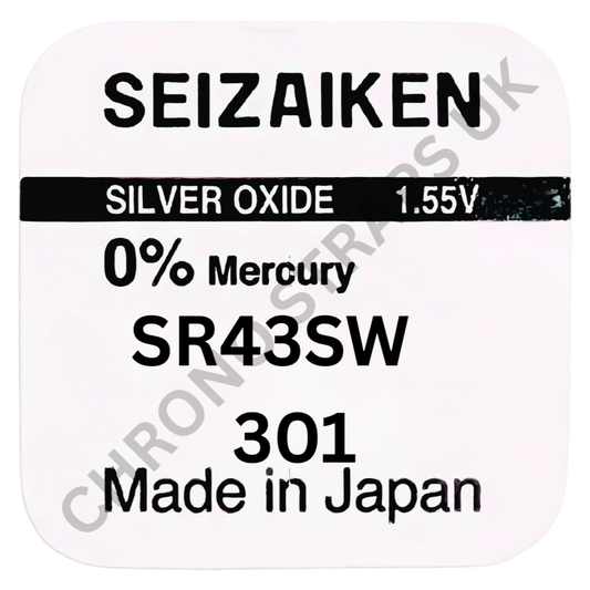 Seizaiken by Seiko 301 / SR43SW Silver Oxide Watch Battery | Chrono Straps UK